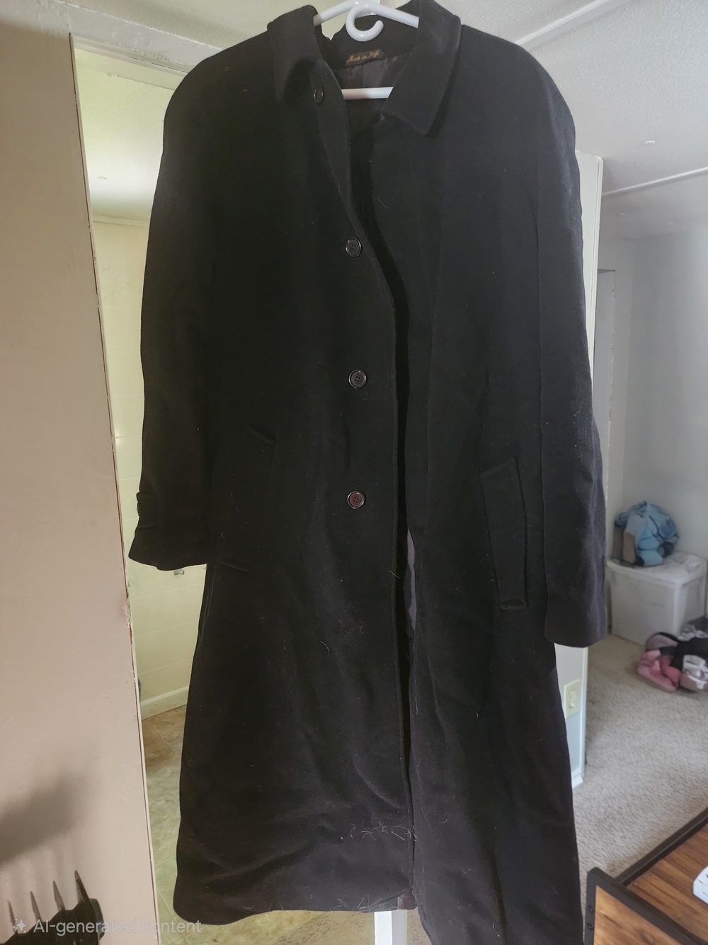 Men's Black Long Trench Coat - Classic Single-Breasted Style